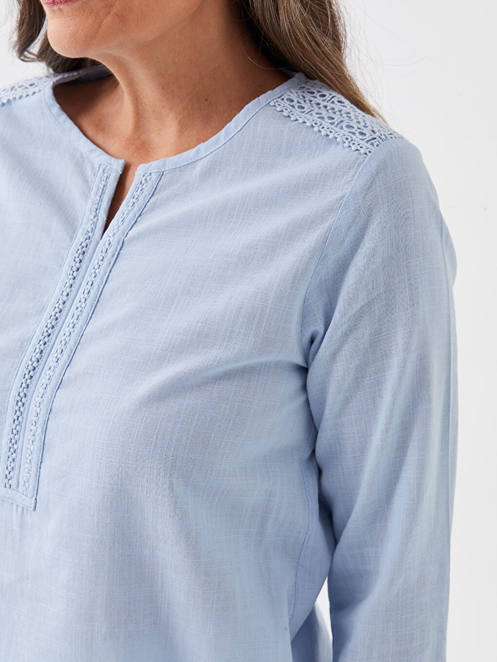 Notch Neck Plain Long Sleeve Women's Blouse-3