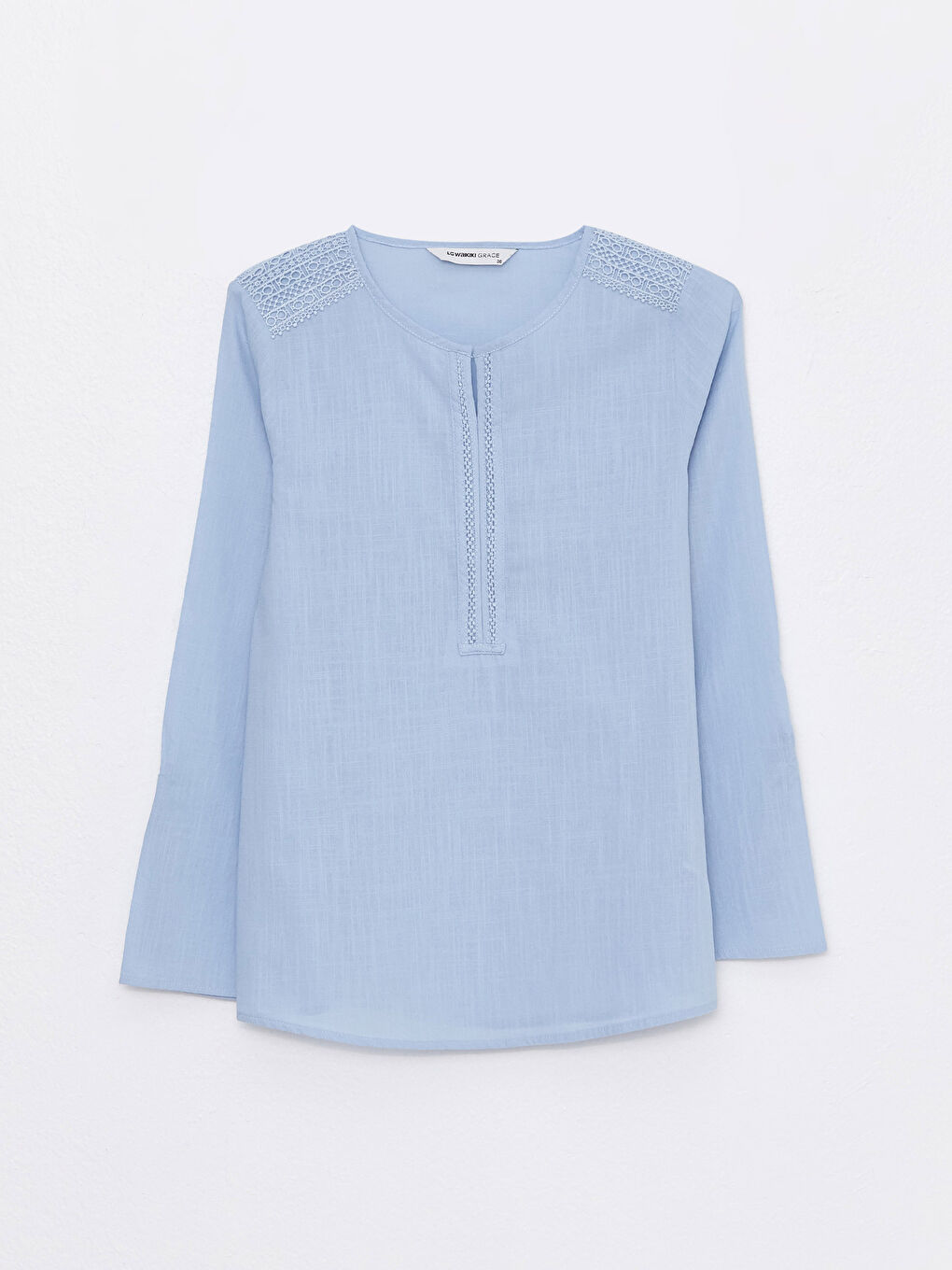 Notch Neck Plain Long Sleeve Women's Blouse-5