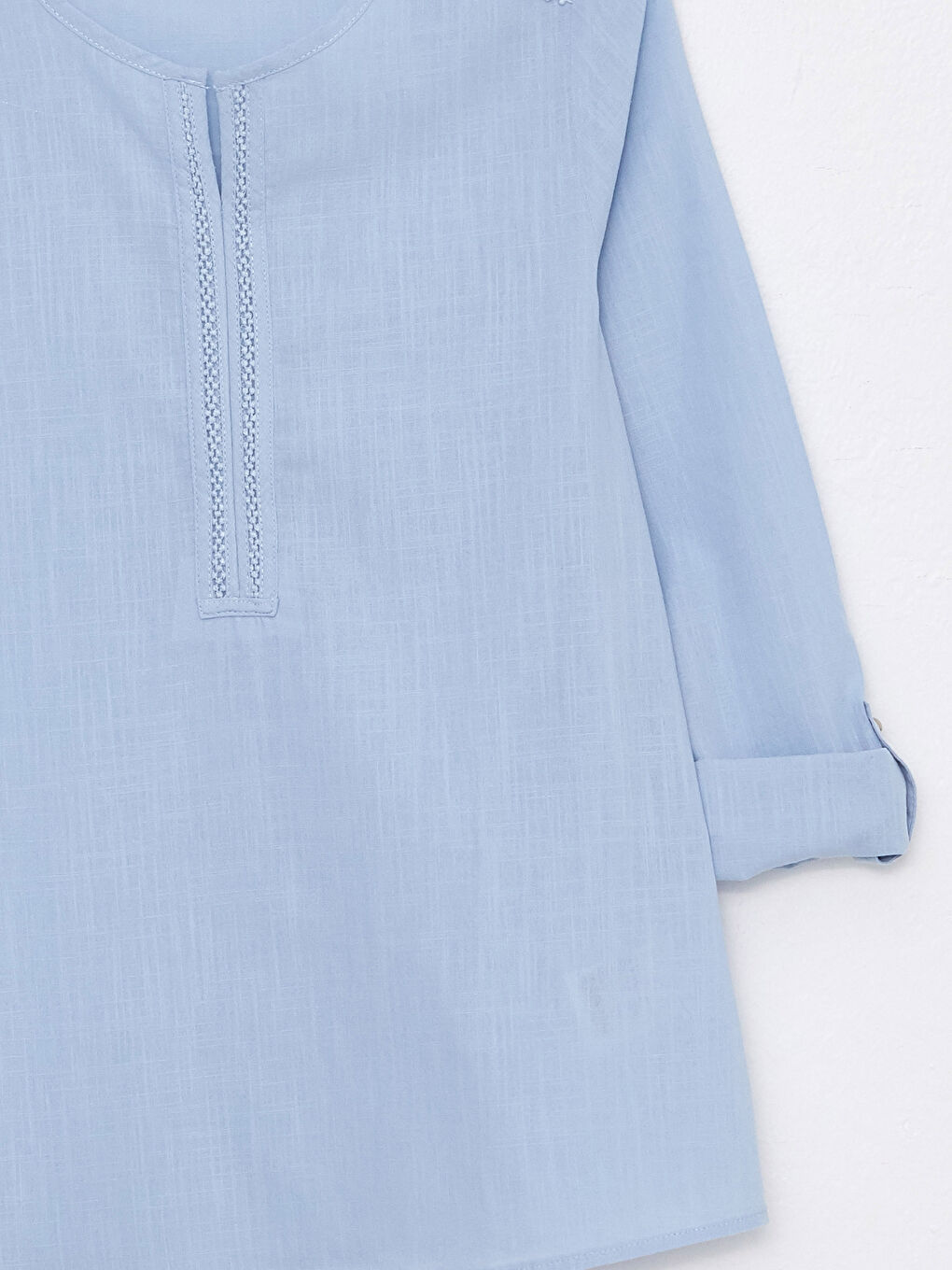 Notch Neck Plain Long Sleeve Women's Blouse-7