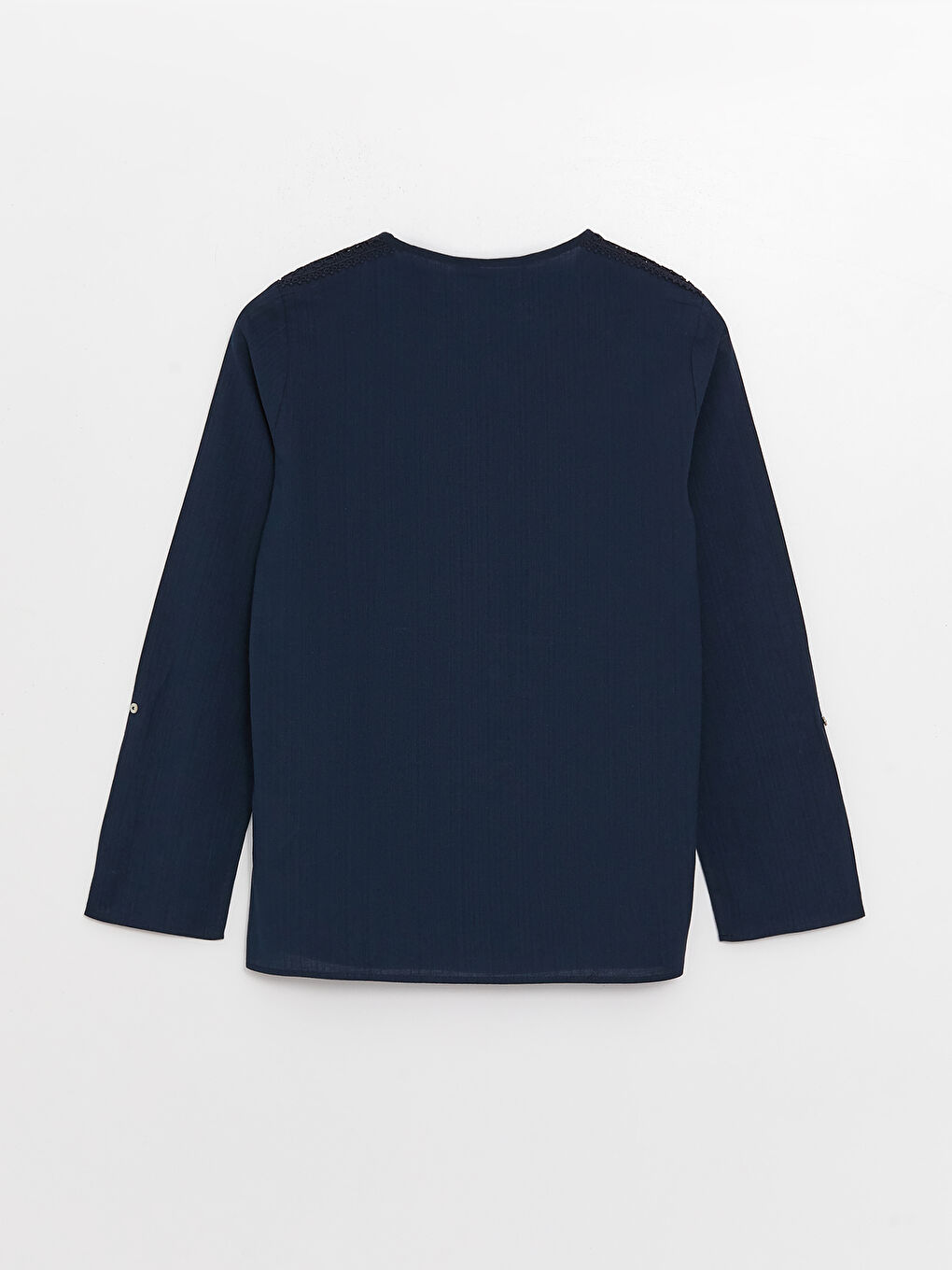 Lacivert Kaçık Yaka Düz Uzun Kollu Kadın Bluz-7