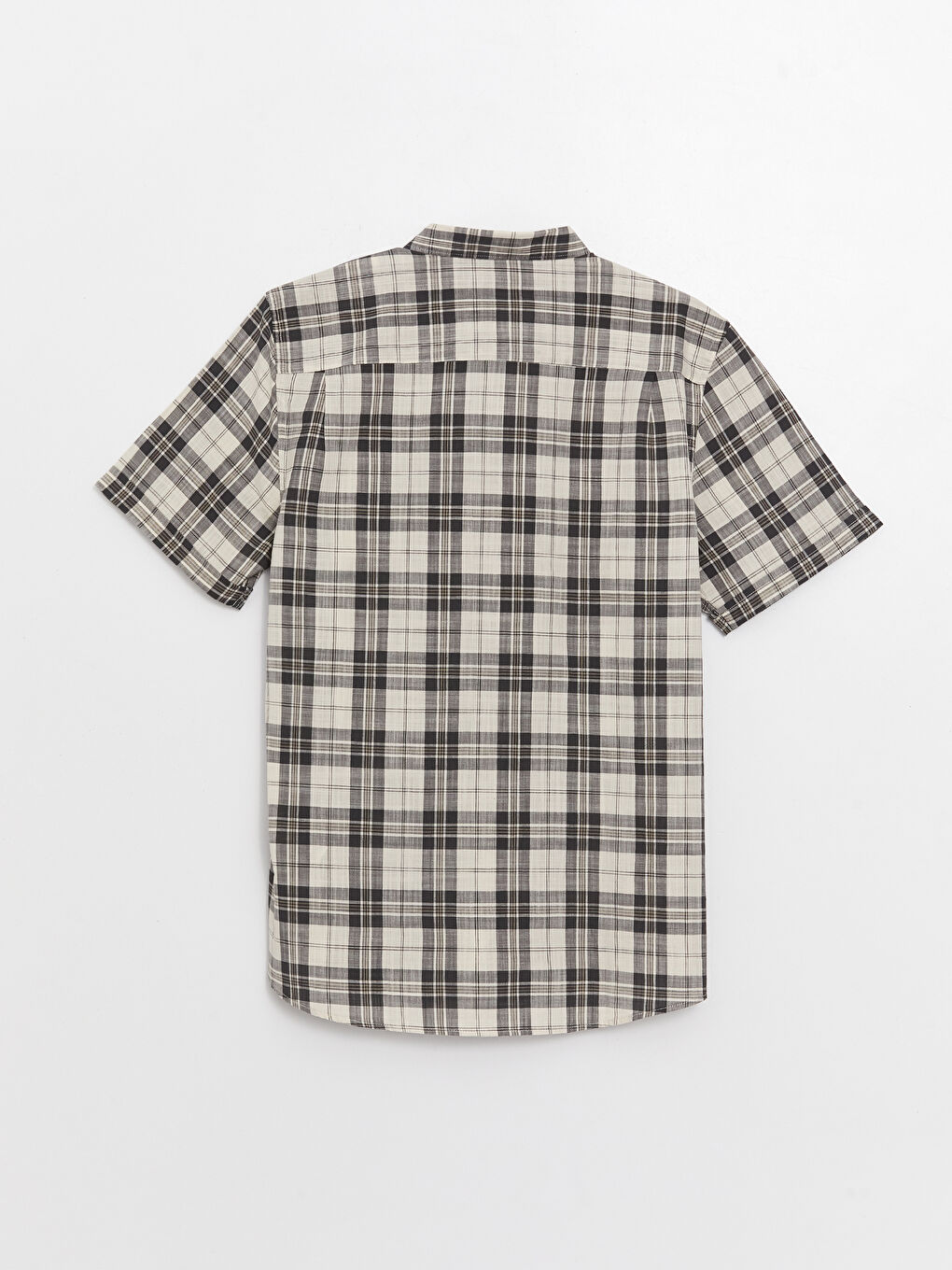 Ekru Regular Fit Kısa Kollu Ekose Poplin Erkek Gömlek-6