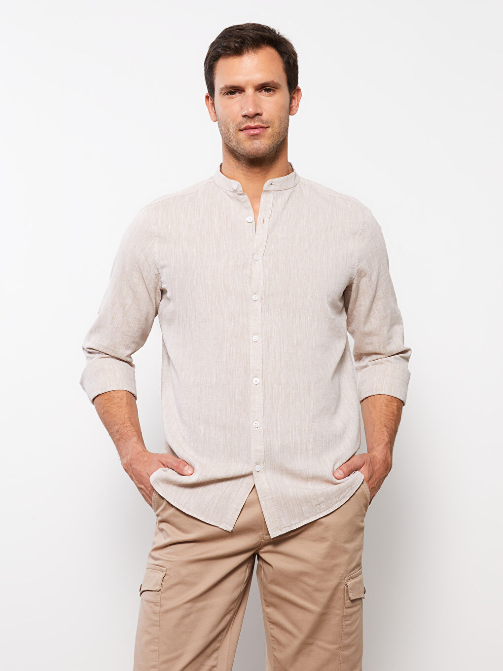 ерлерге арналған зығыр қоспасы стандартты пішім ұзын жең жейде