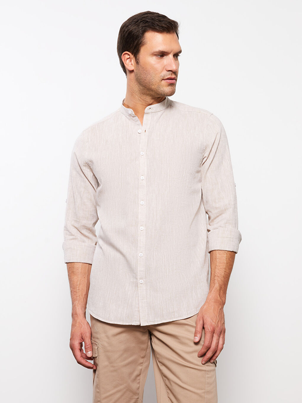 ерлерге арналған зығыр қоспасы стандартты пішім ұзын жең жейде-1