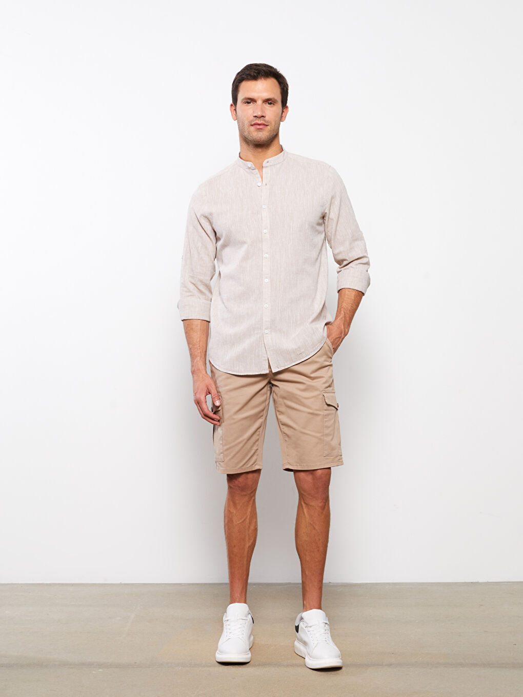 ерлерге арналған зығыр қоспасы стандартты пішім ұзын жең жейде-2