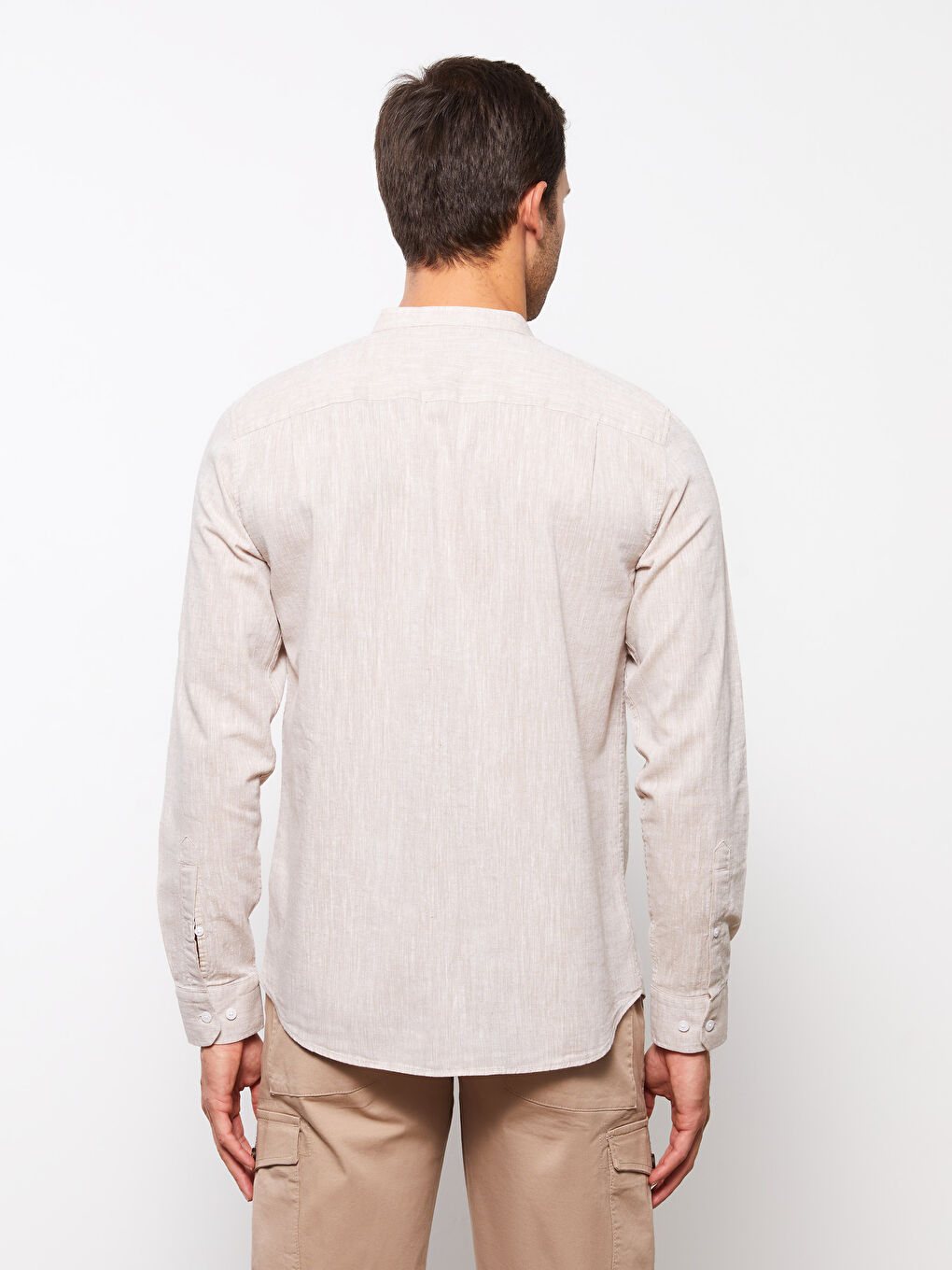 ерлерге арналған зығыр қоспасы стандартты пішім ұзын жең жейде-4