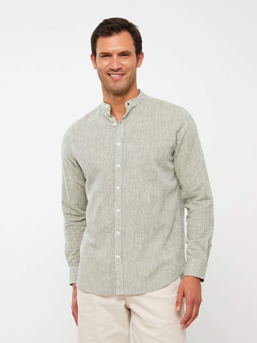Regular Fit Long Sleeve Linen Blend Men's Shirt-1