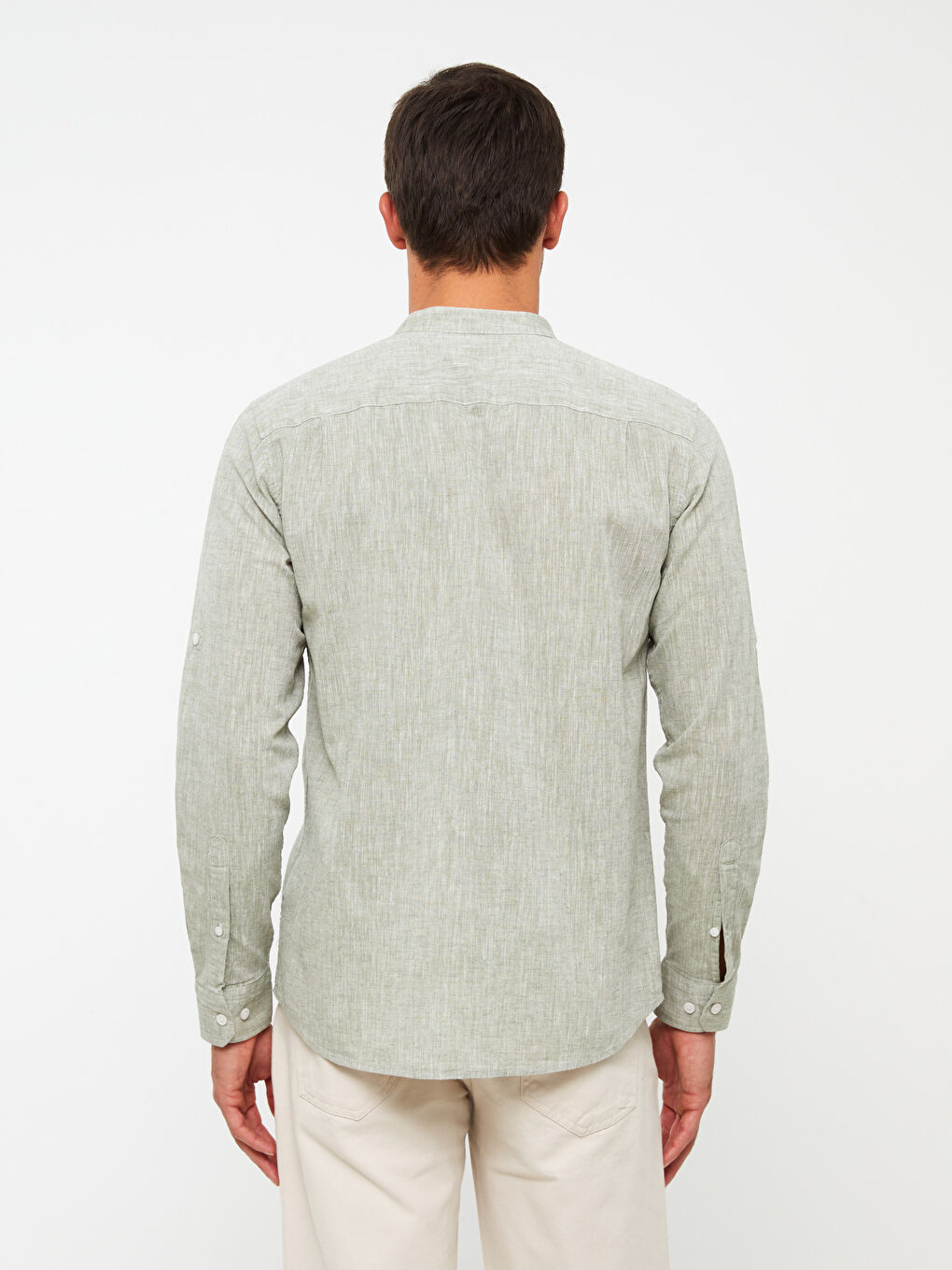 Regular Fit Long Sleeve Linen Blend Men's Shirt-3