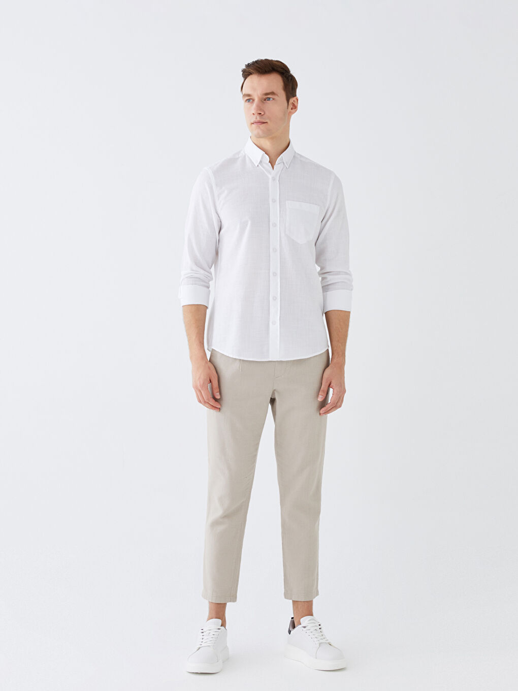 Chemise pour Hommes à Manches Longues en Tissu Dobby Coupe Régulière-1