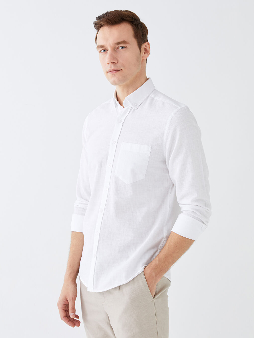 Chemise pour Hommes à Manches Longues en Tissu Dobby Coupe Régulière-2