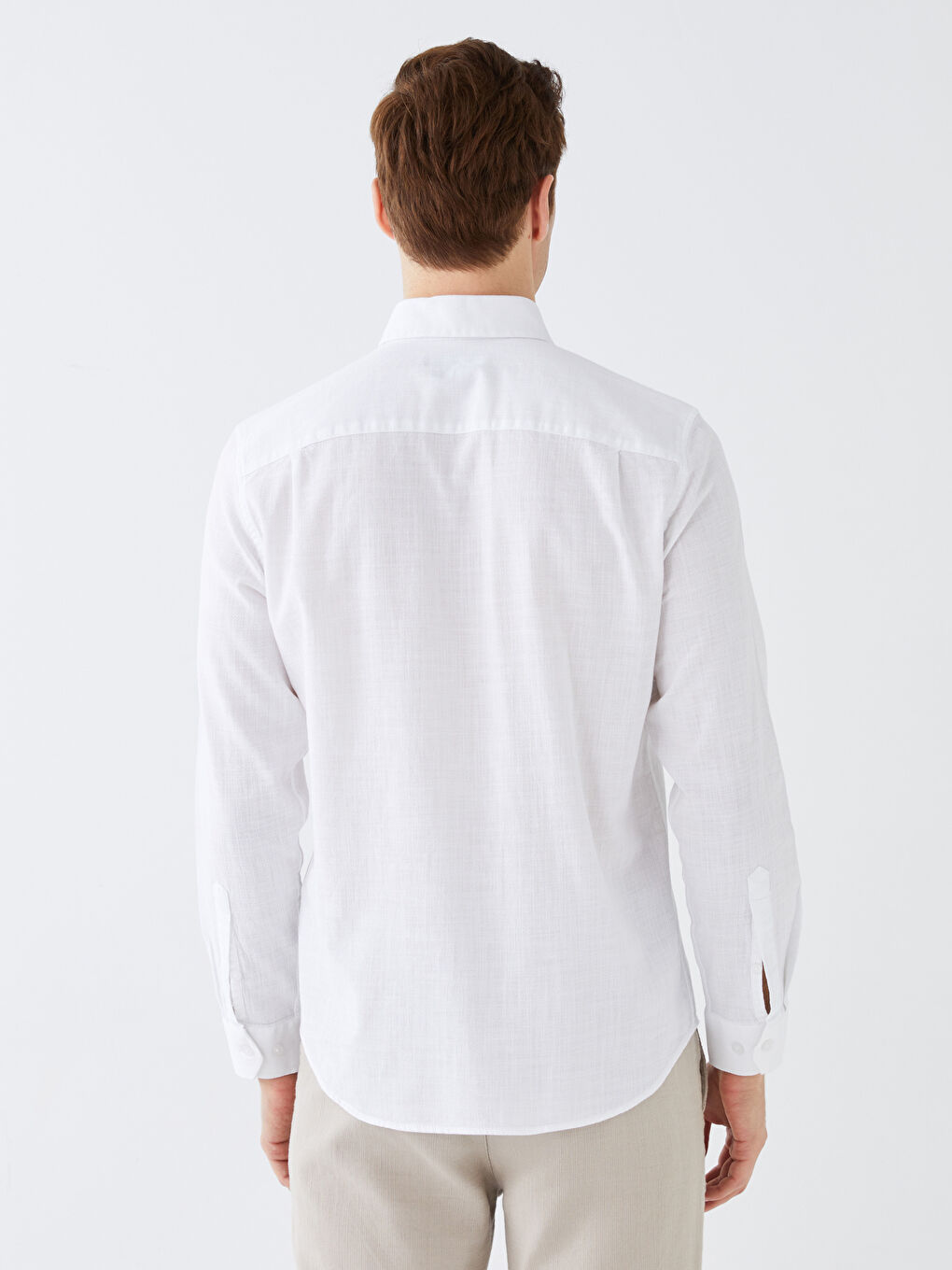 Chemise pour Hommes à Manches Longues en Tissu Dobby Coupe Régulière-4