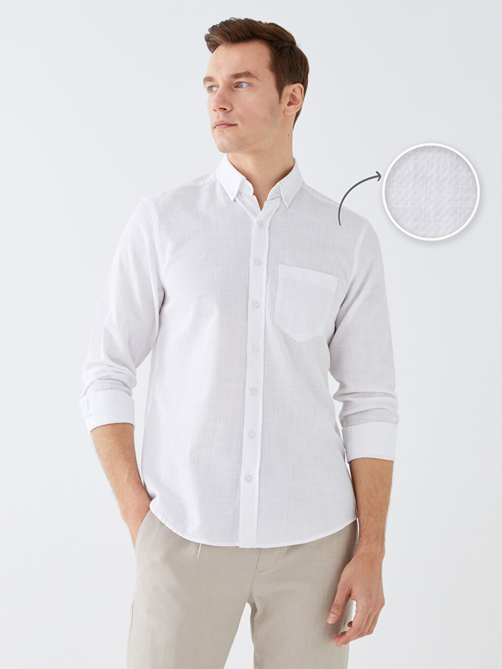 Chemise pour Hommes à Manches Longues en Tissu Dobby Coupe Régulière