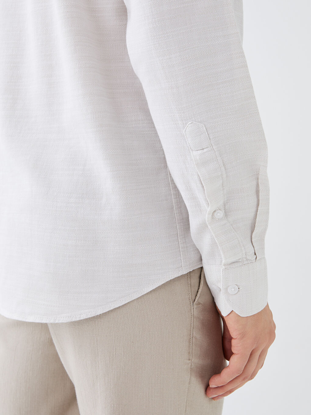 Bej Regular Fit Uzun Kollu Armürlü Erkek Gömlek-3