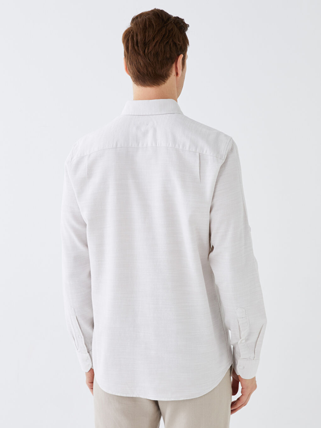 Bej Regular Fit Uzun Kollu Armürlü Erkek Gömlek-4