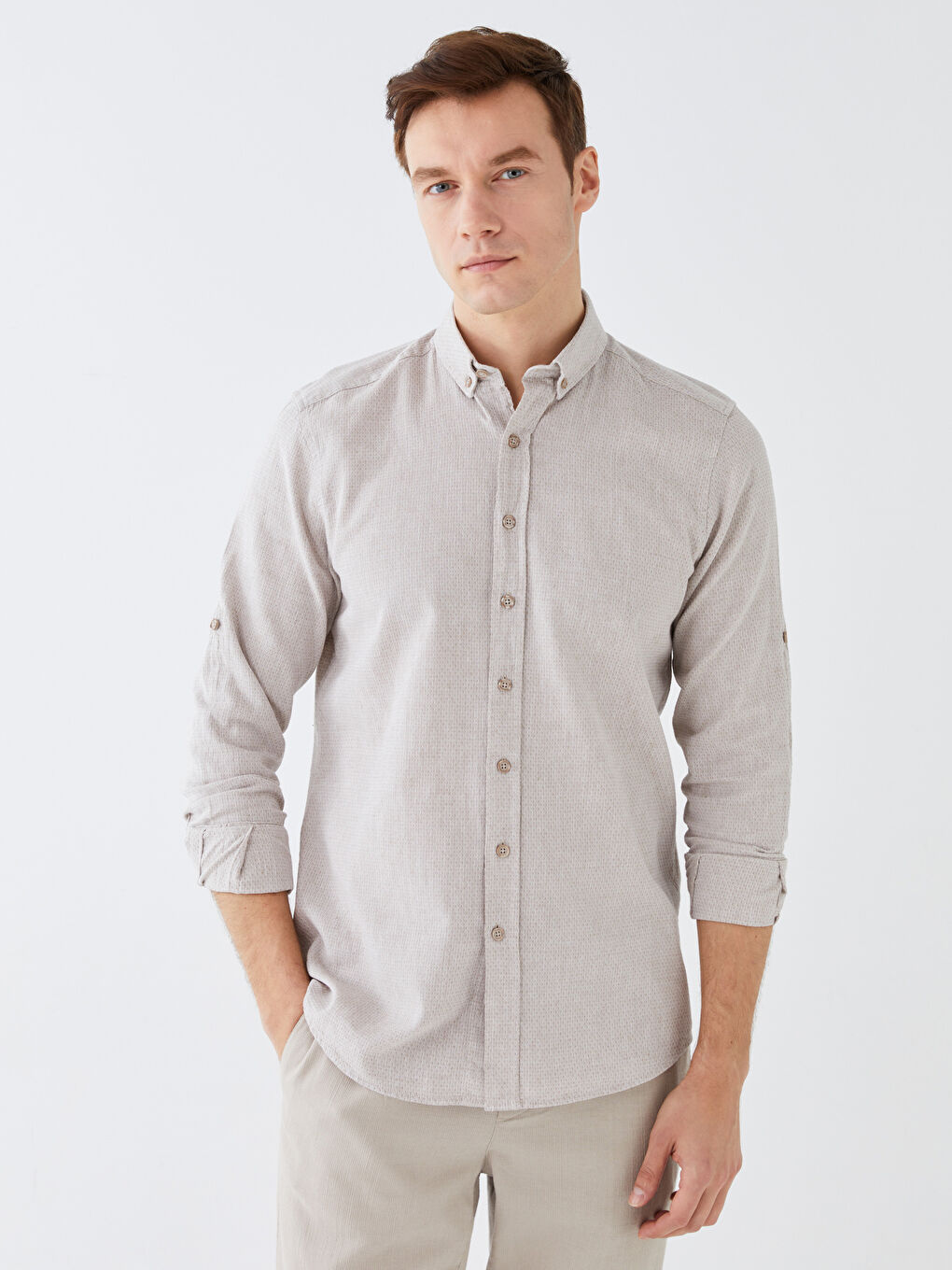 Chemise pour Hommes en Mélange de Lin à Manches Longues Coupe Régulière-1