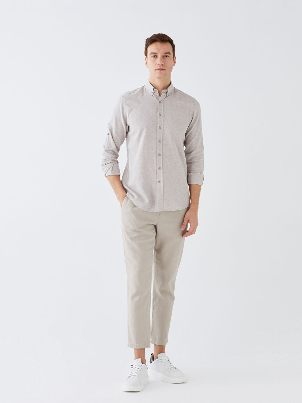 Chemise pour Hommes en Mélange de Lin à Manches Longues Coupe Régulière-3