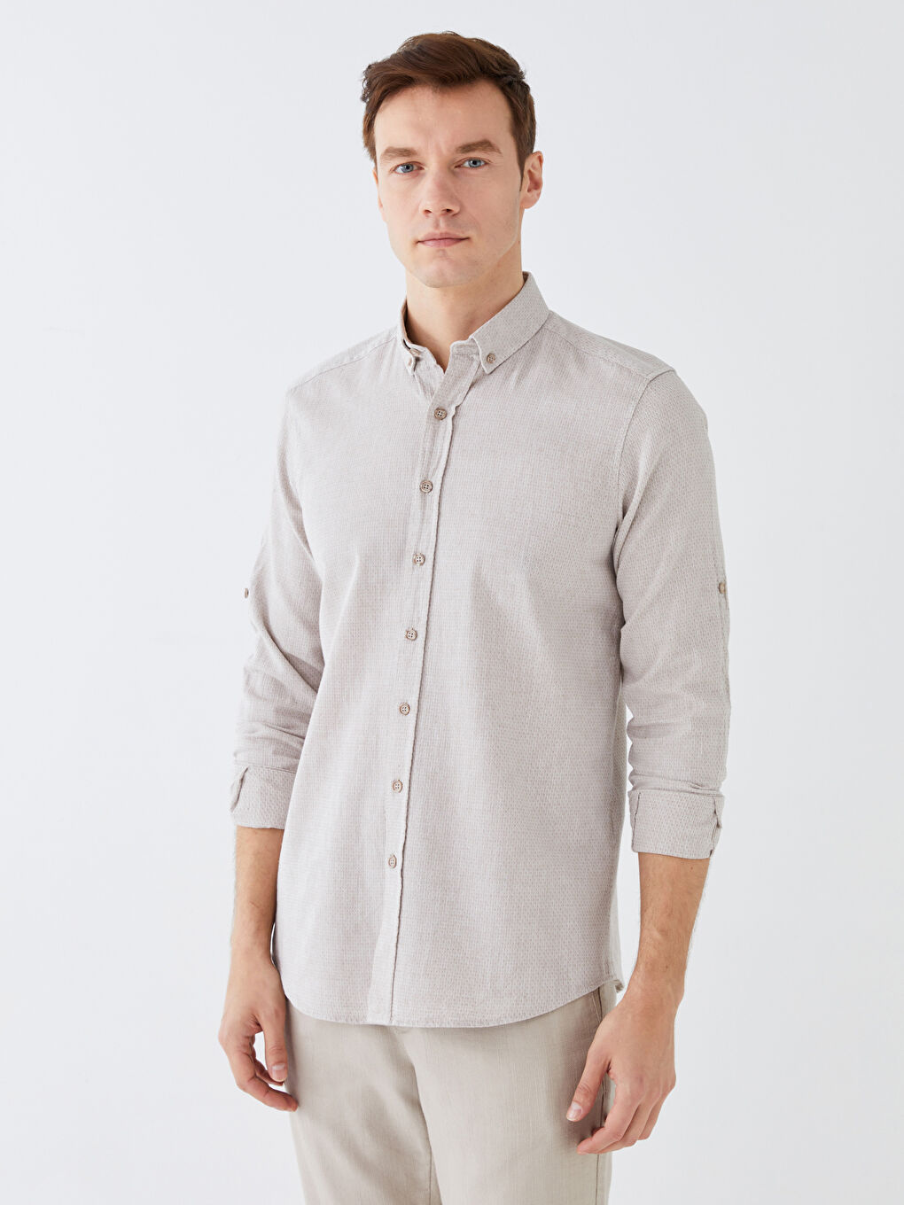 Chemise pour Hommes en Mélange de Lin à Manches Longues Coupe Régulière-5