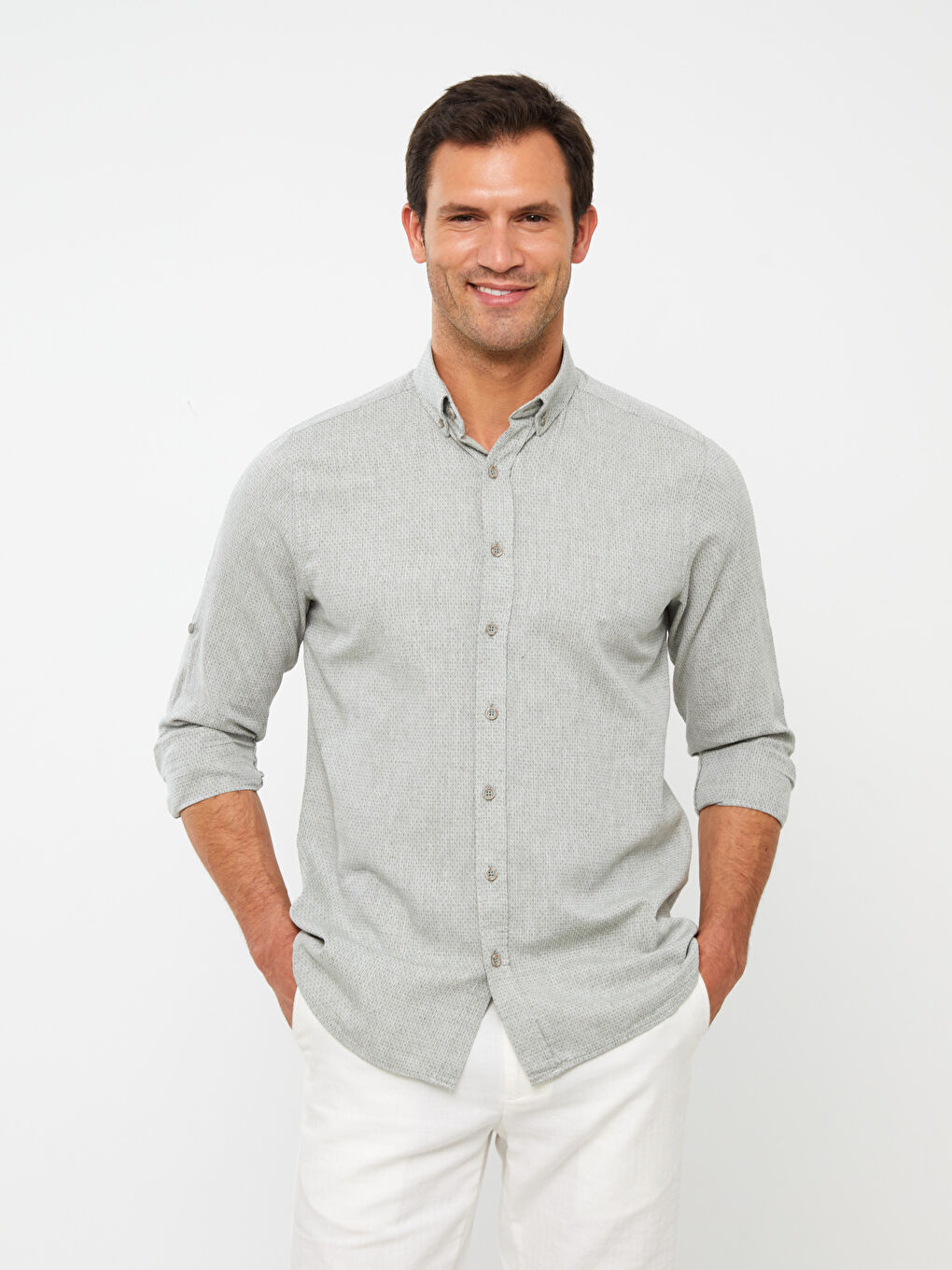 Regular Fit Long Sleeve Linen Blend Men's Shirt-1