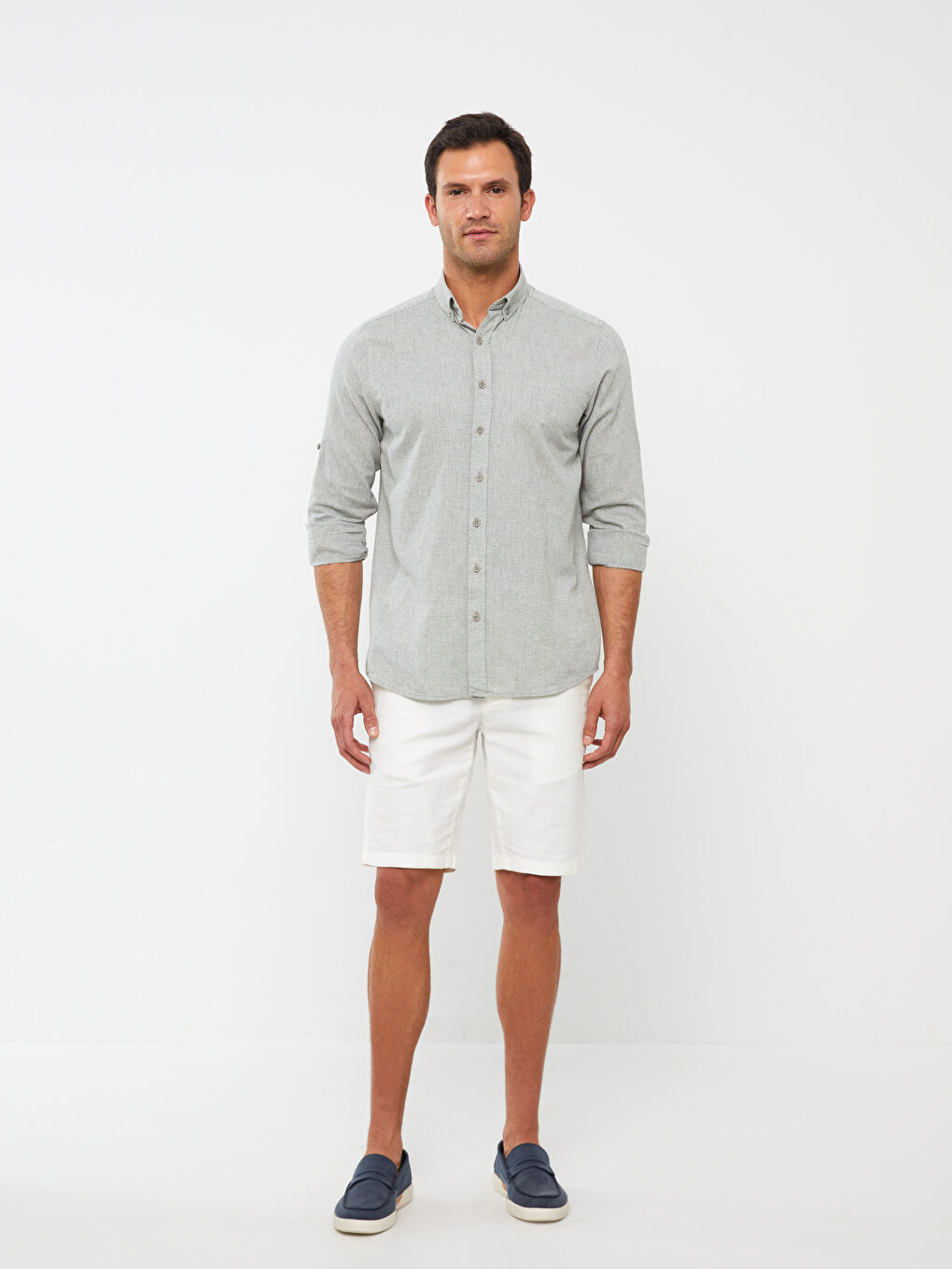 Regular Fit Long Sleeve Linen Blend Men's Shirt-2