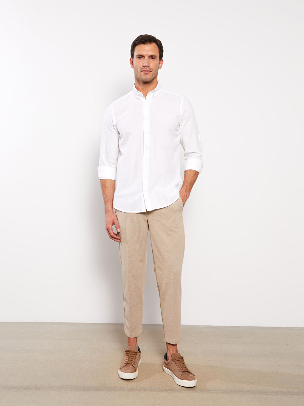 SOUTHBLUE Regular Fit Long Sleeve Linen Blend Men's Shirt -S3AQ14Z8-Q6K