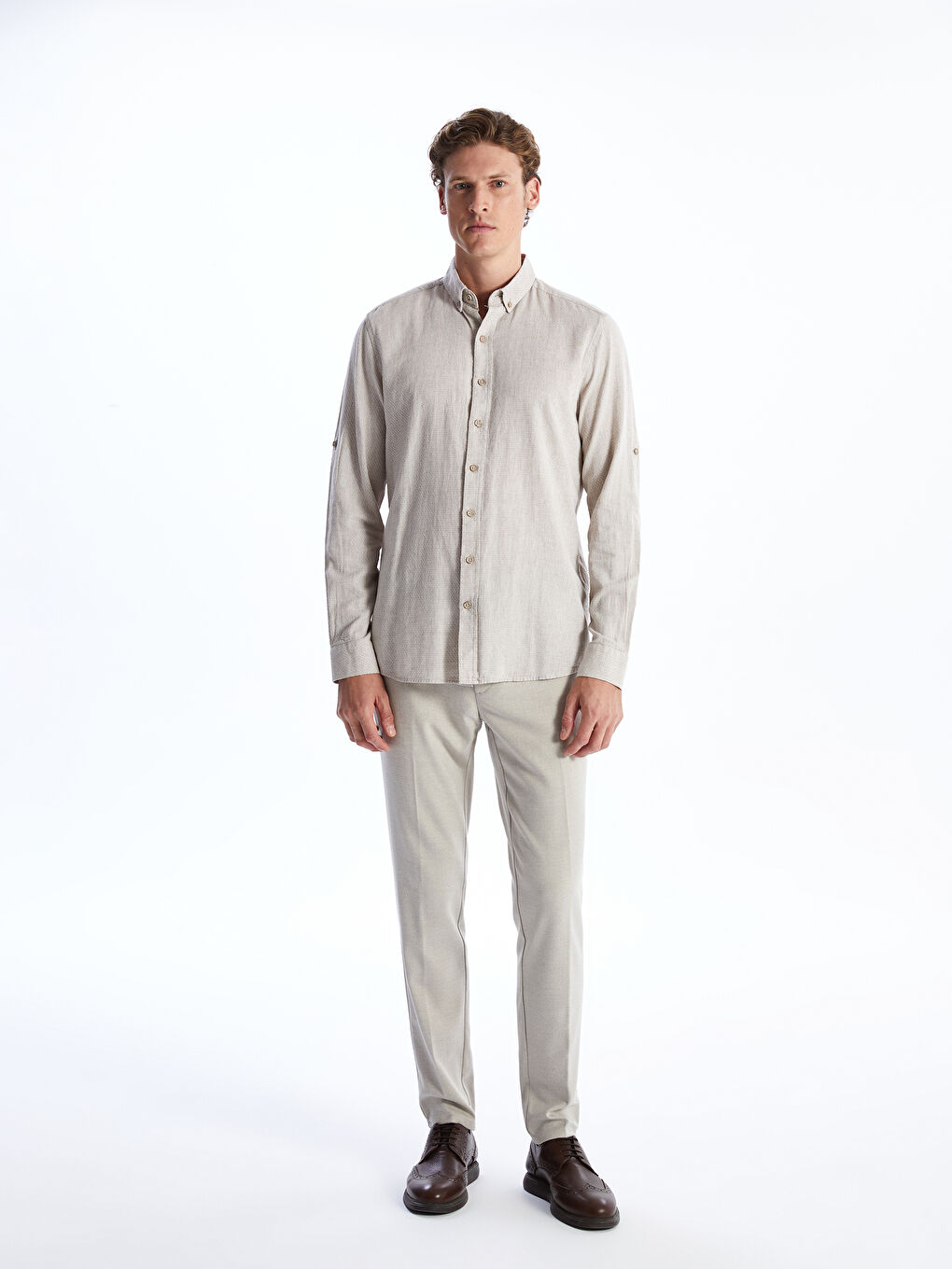 Chemise pour Hommes en Mélange de Lin à Manches Longues Coupe Régulière-2