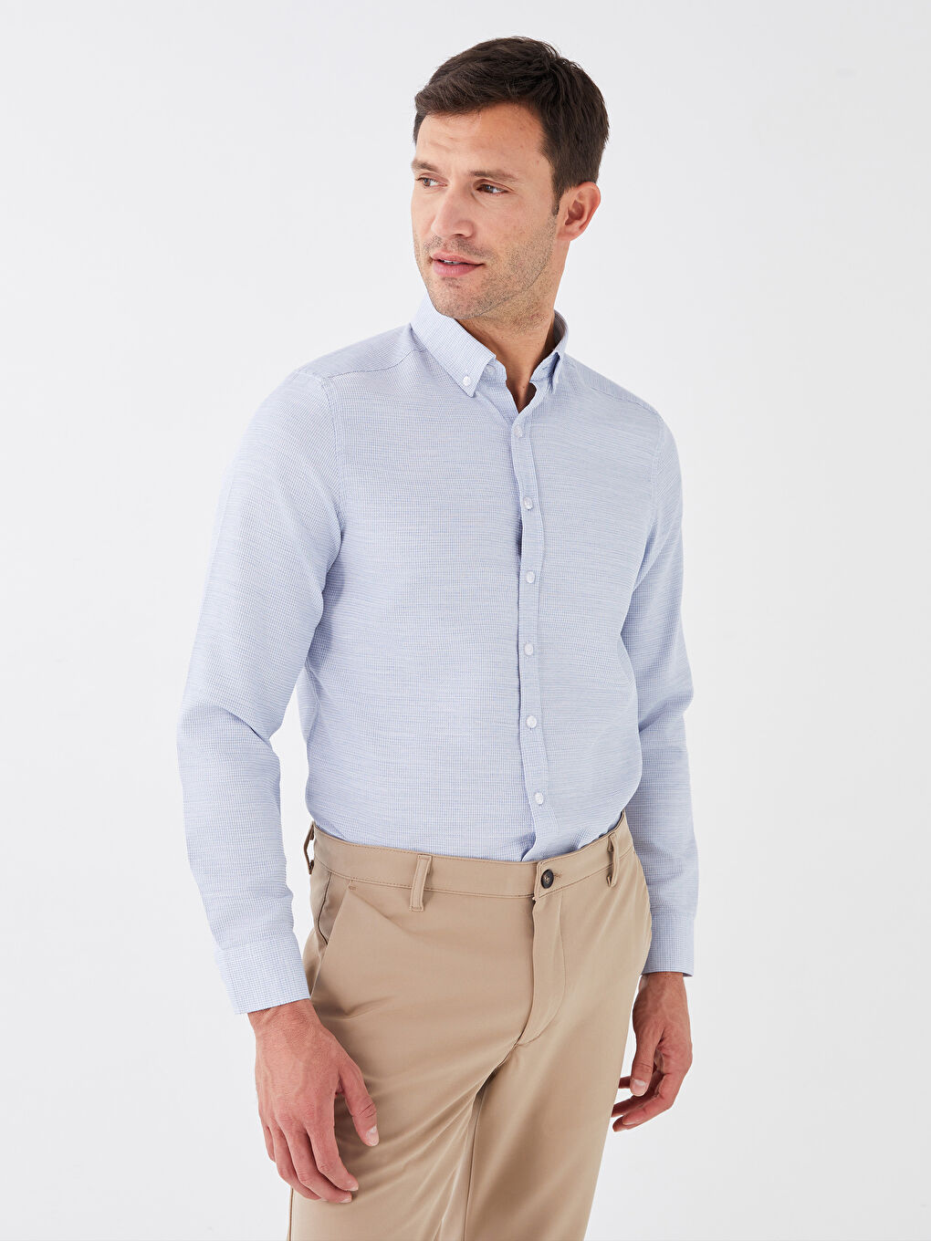 قميص رجالي كم طويل بقماش دوبي بقصة رفيعة-1