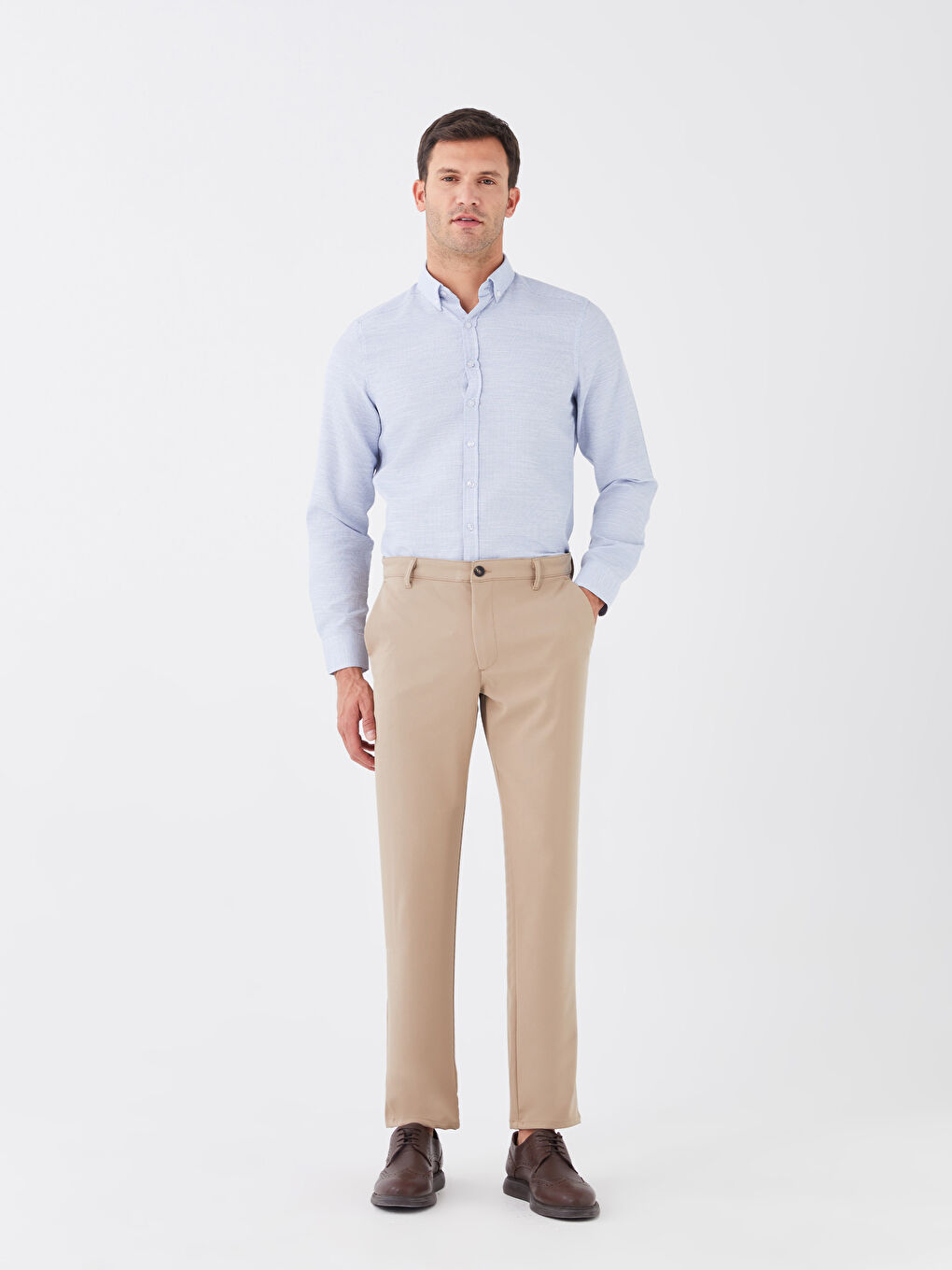 قميص رجالي كم طويل بقماش دوبي بقصة رفيعة-2