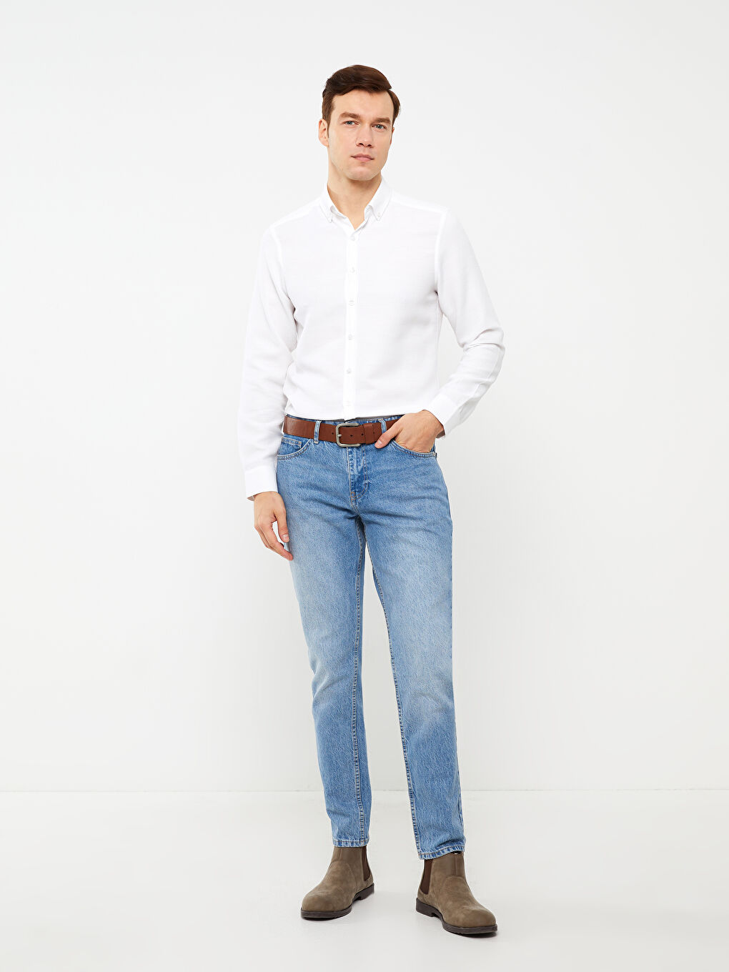 Beyaz Slim Fit Uzun Kollu Armürlü Erkek Gömlek-2