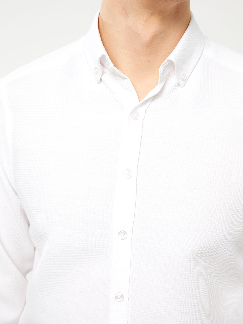 Beyaz Slim Fit Uzun Kollu Armürlü Erkek Gömlek-3