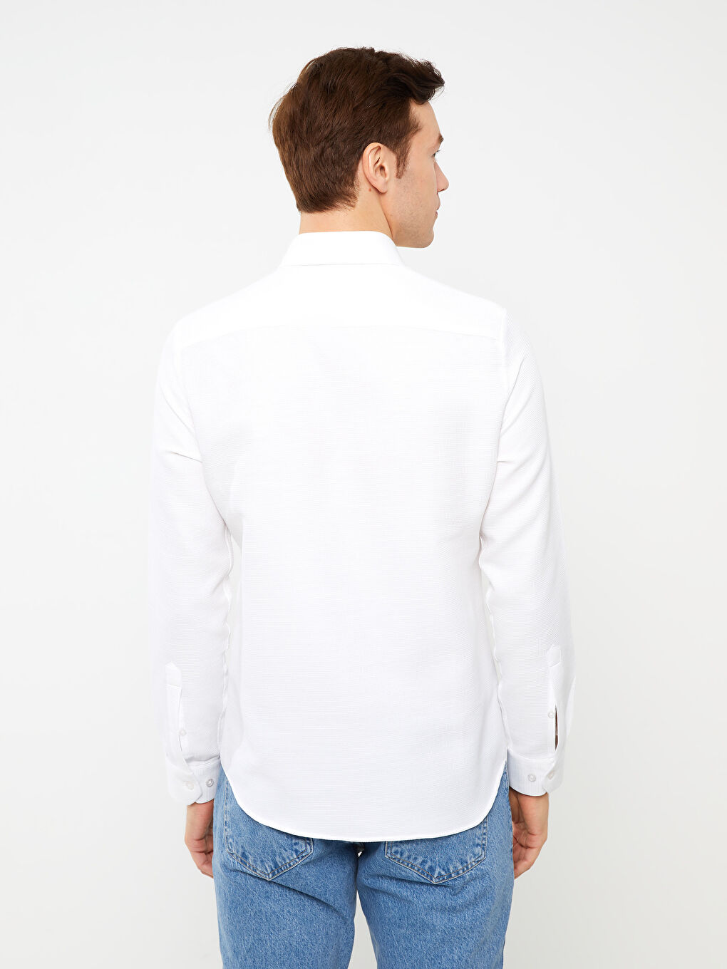 Beyaz Slim Fit Uzun Kollu Armürlü Erkek Gömlek-4
