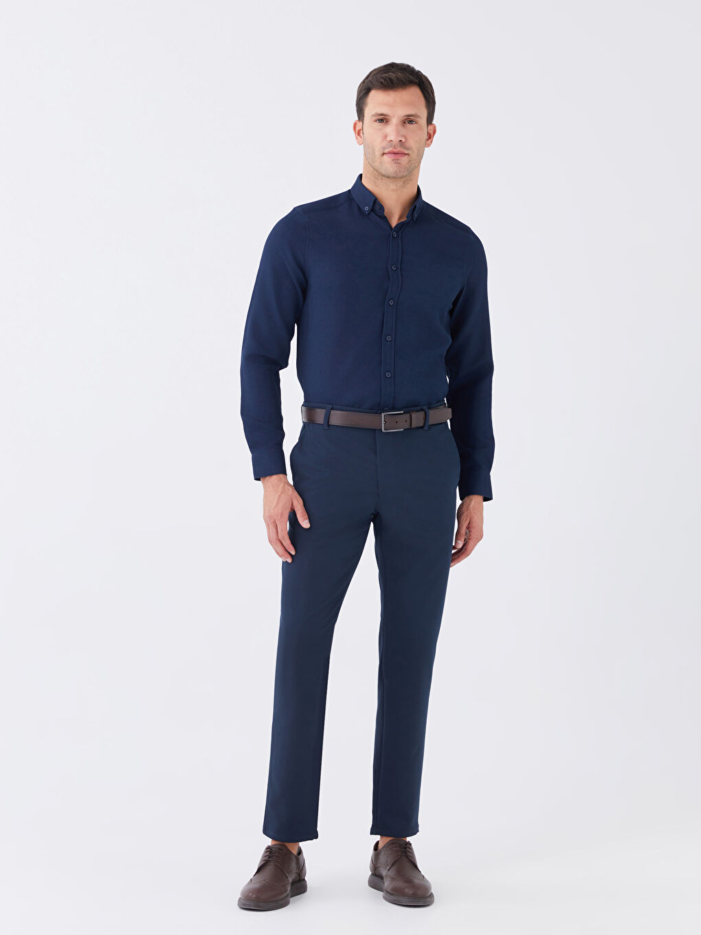 SOUTHBLUE Lacivert Slim Fit Uzun Kollu Armürlü Erkek Gömlek - 2