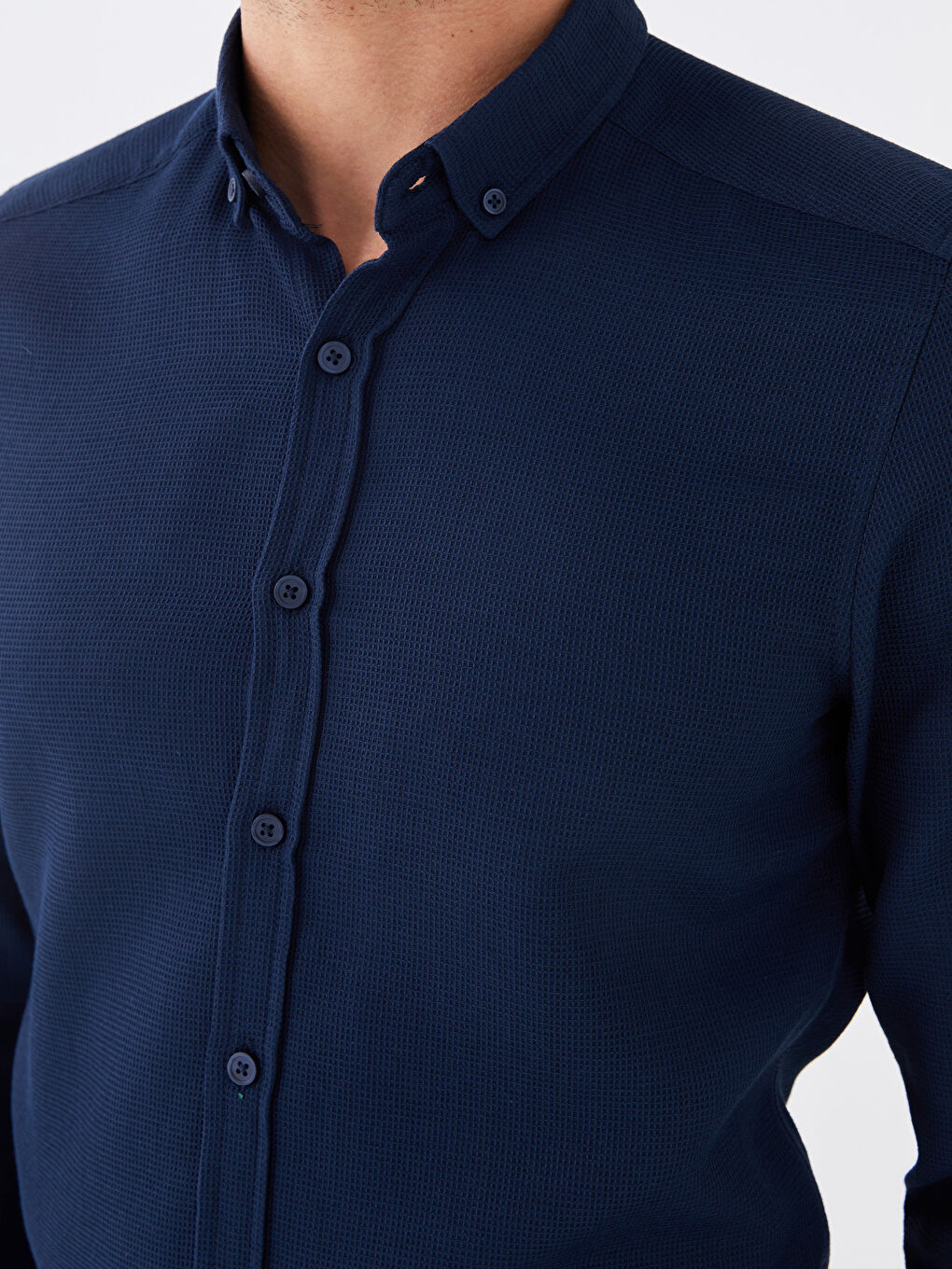 SOUTHBLUE Lacivert Slim Fit Uzun Kollu Armürlü Erkek Gömlek - 3