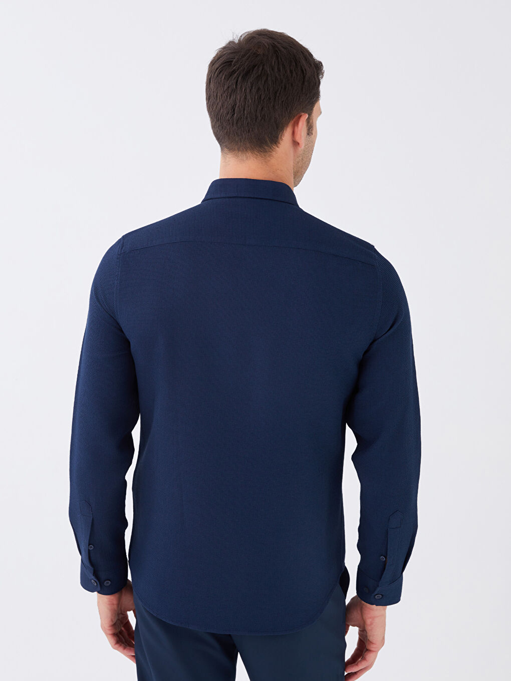 SOUTHBLUE Lacivert Slim Fit Uzun Kollu Armürlü Erkek Gömlek - 4