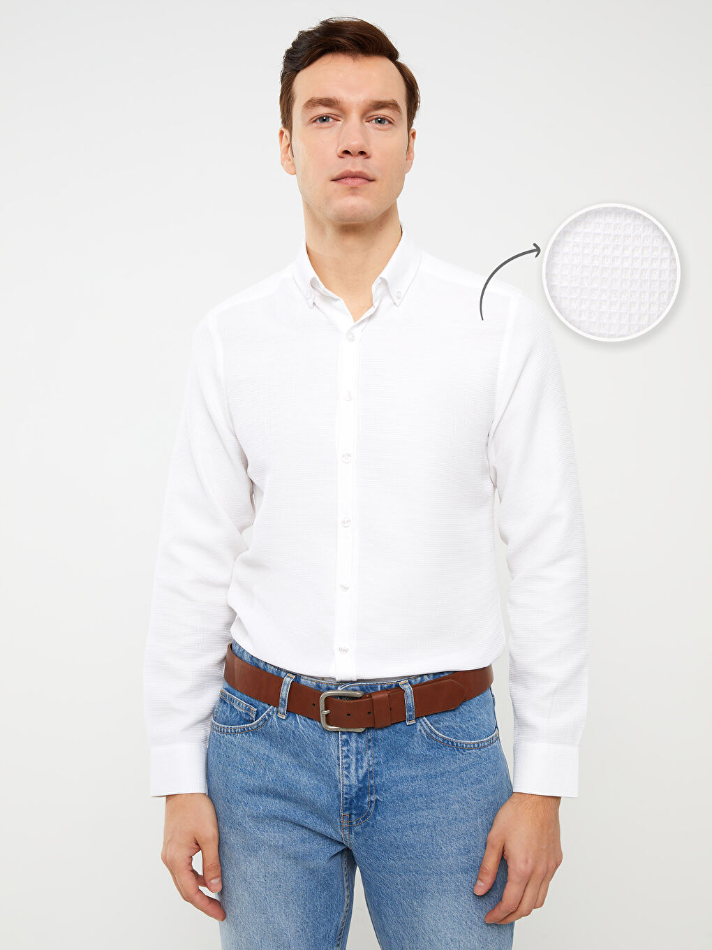 Beyaz Slim Fit Uzun Kollu Armürlü Erkek Gömlek