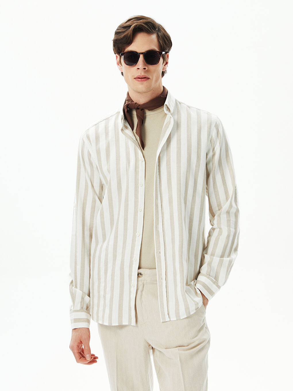 SOUTHBLUE Regular Fit Long Sleeve Striped Linen Blend Men's Shirt -S3AQ16Z8-LE8