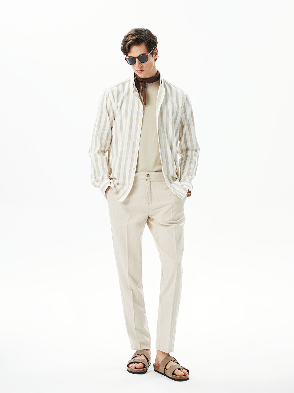 SOUTHBLUE Regular Fit Long Sleeve Striped Linen Blend Men's Shirt -S3AQ16Z8-LE8