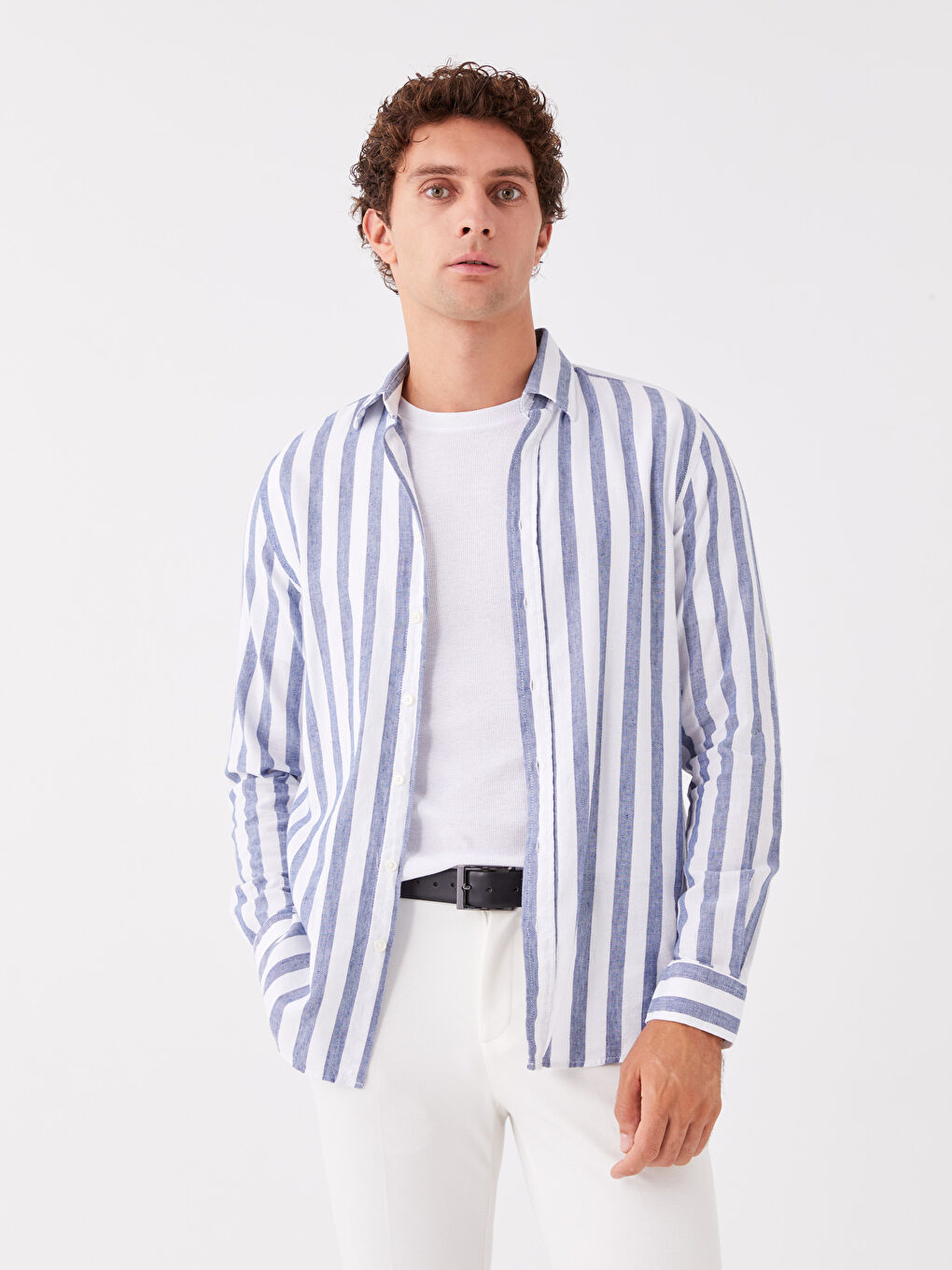 İndigo Regular Fit Uzun Kollu Çizgili Erkek Gömlek-1
