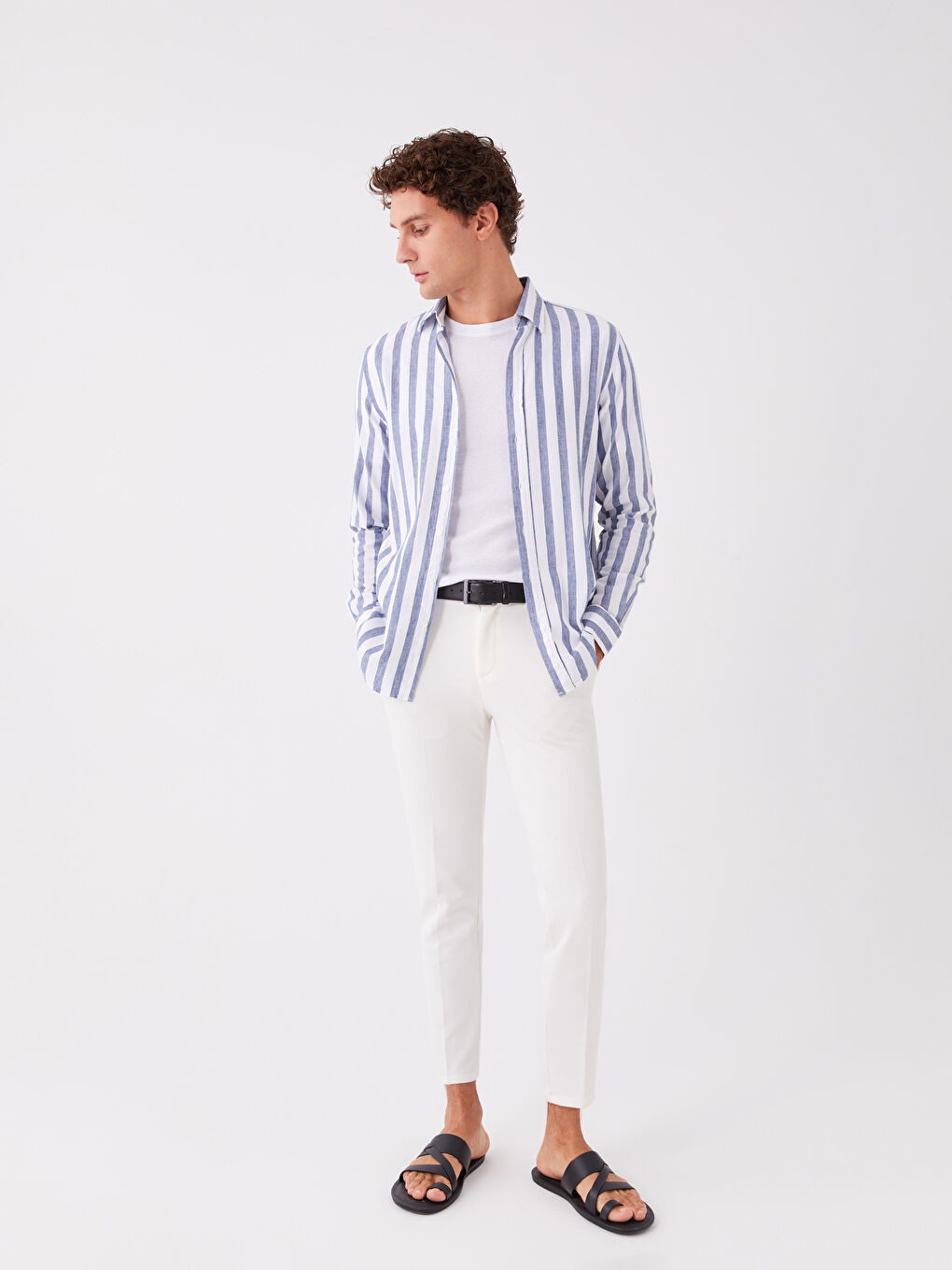 İndigo Regular Fit Uzun Kollu Çizgili Erkek Gömlek-2