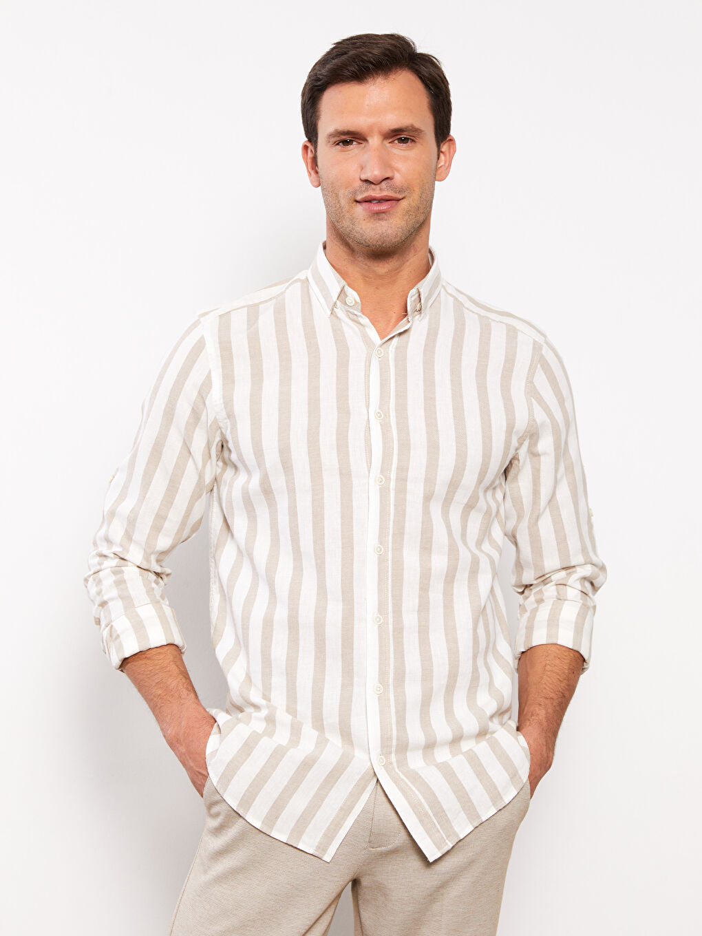 SOUTHBLUE Regular Fit Long Sleeve Striped Linen Blend Men's Shirt -S3AQ16Z8-LE8