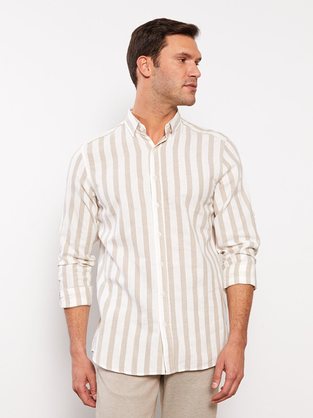SOUTHBLUE Regular Fit Long Sleeve Striped Linen Blend Men's Shirt -S3AQ16Z8-LE8