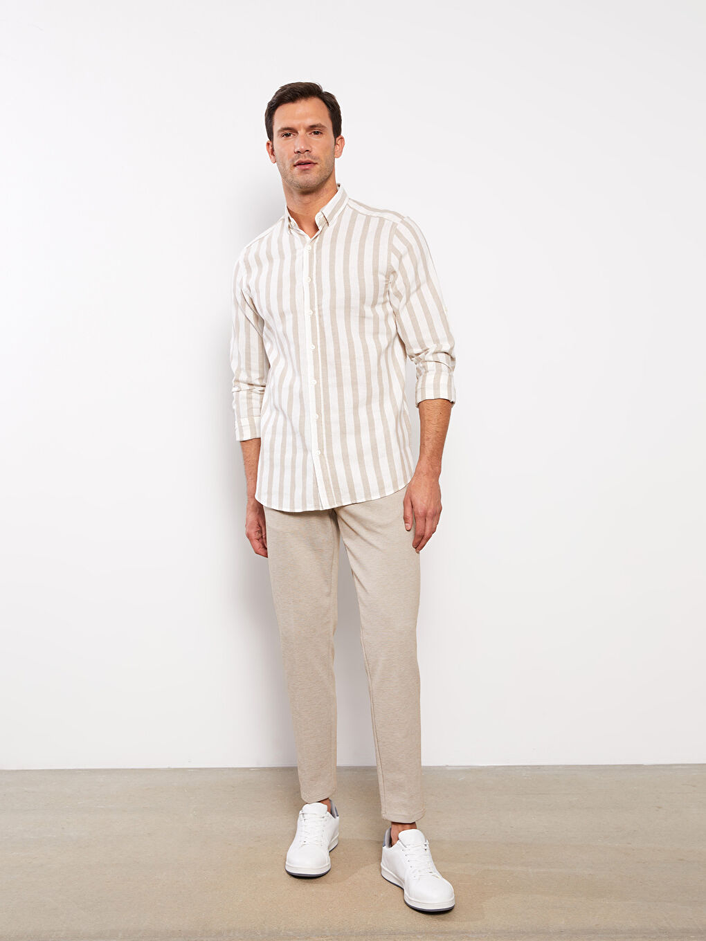 SOUTHBLUE Regular Fit Long Sleeve Striped Linen Blend Men's Shirt -S3AQ16Z8-LE8