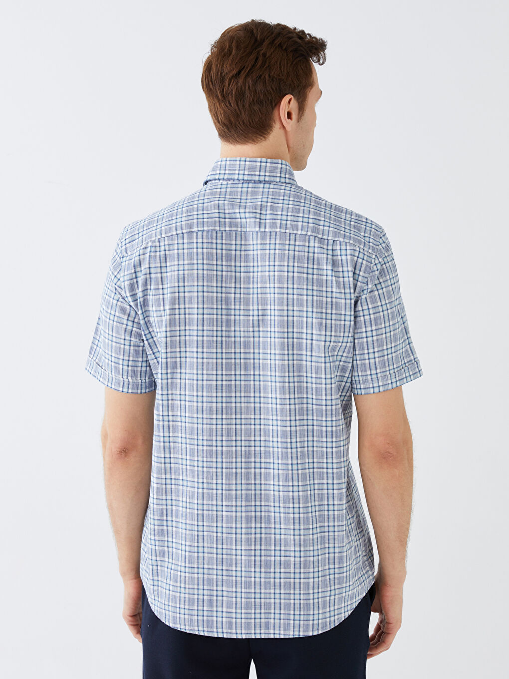 Regular Fit Short Sleeve Plaid Poplin Men's Shirt-4