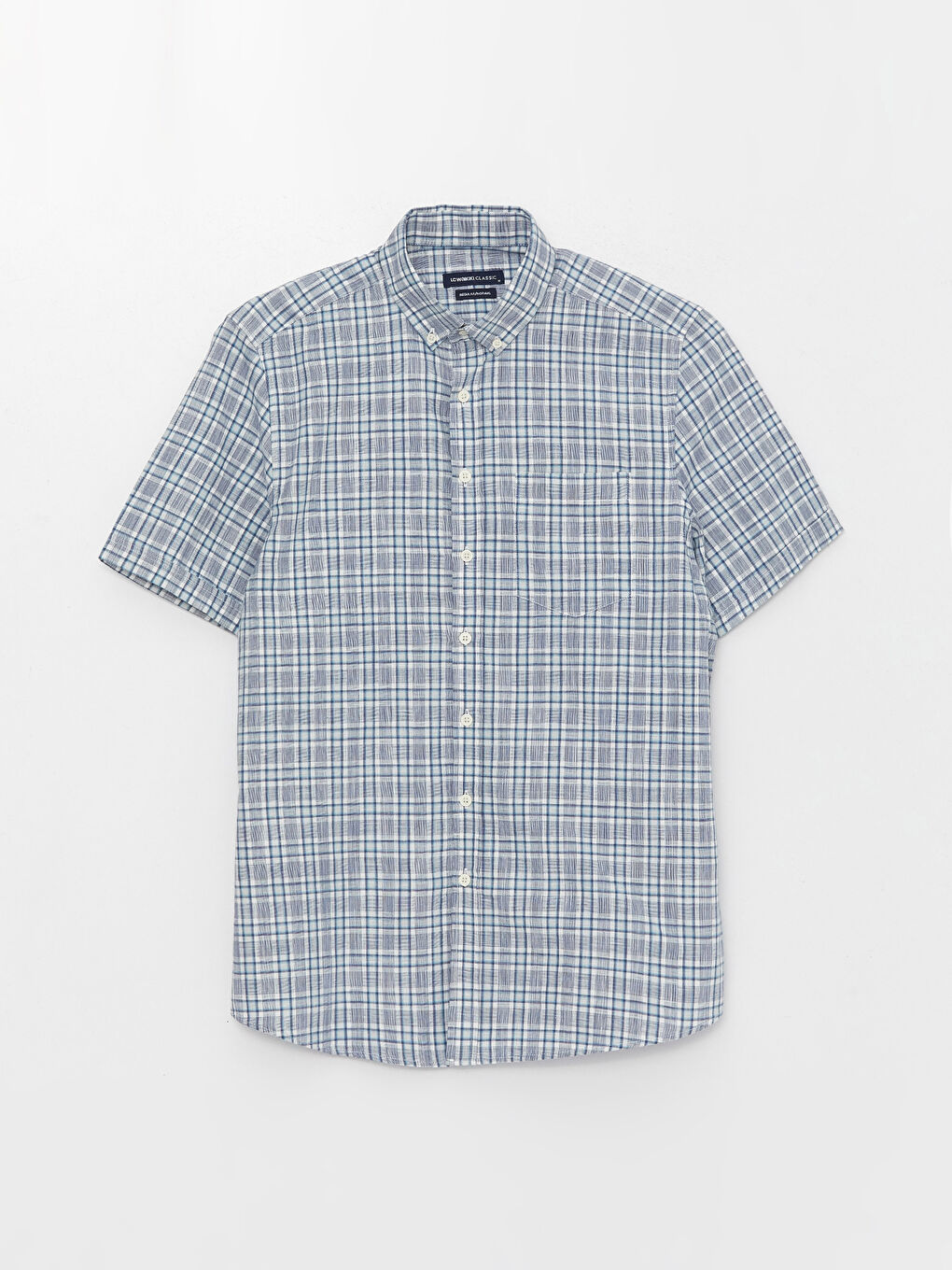 Regular Fit Short Sleeve Plaid Poplin Men's Shirt-5