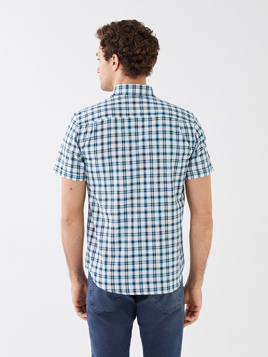 Regular Fit Short Sleeve Plaid Oxford Men's Shirt-4