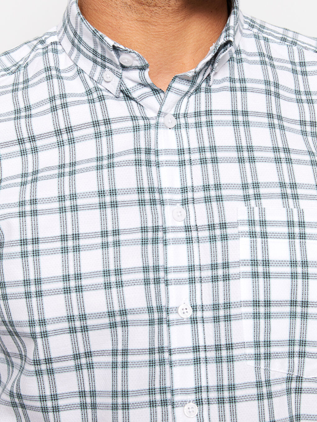 Regular Fit Men's Short Sleeve Plaid Dobby Shirt-3