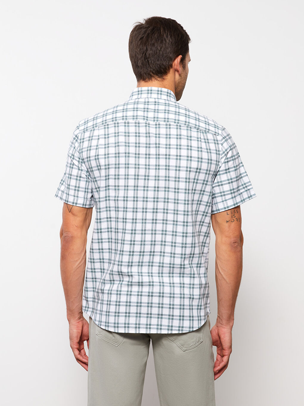 Regular Fit Men's Short Sleeve Plaid Dobby Shirt-4