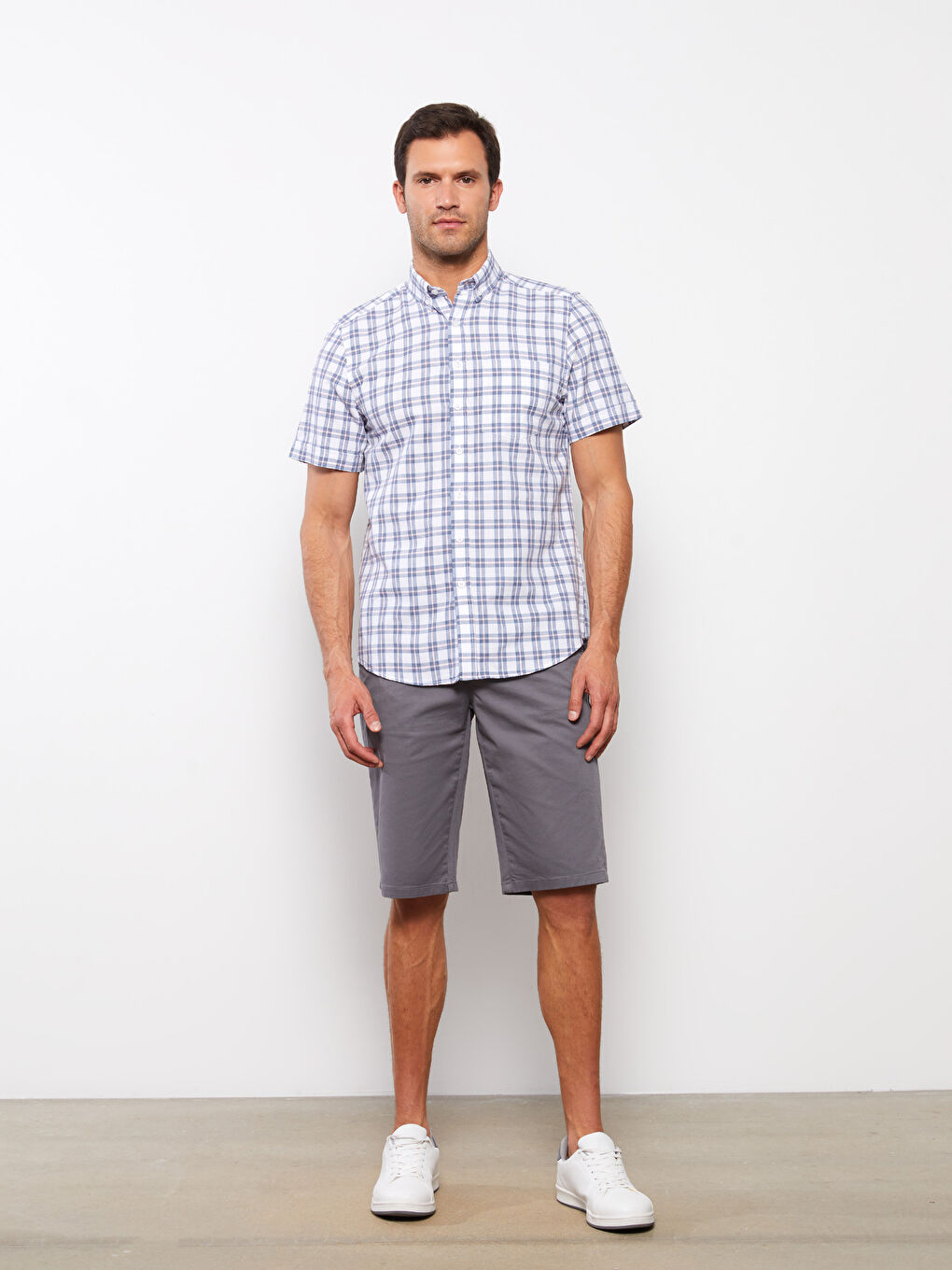 Cămașă Regular Fit pentru Bărbați cu Mânecă Scurtă Carouri Țesătură Dobby-2