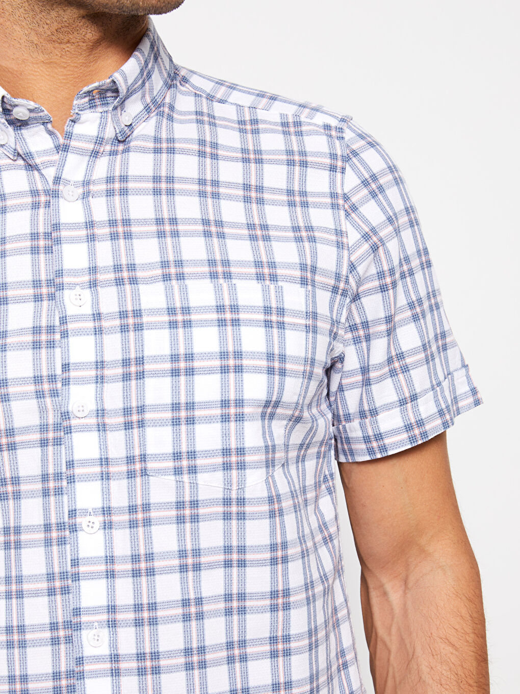 Cămașă Regular Fit pentru Bărbați cu Mânecă Scurtă Carouri Țesătură Dobby-3