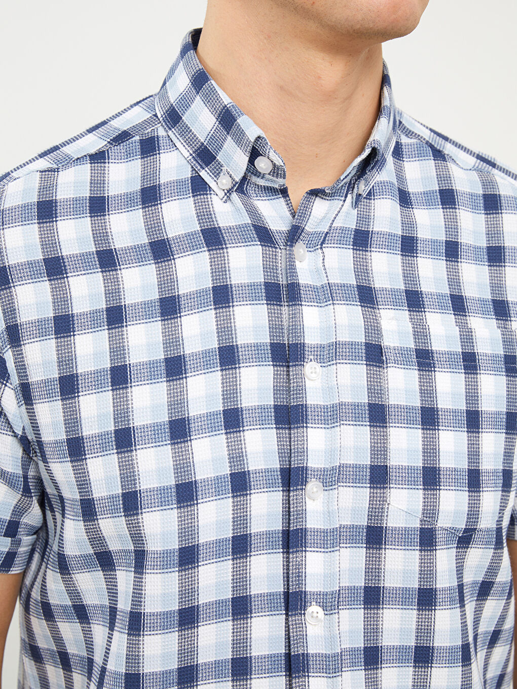 Regular Fit Men's Short Sleeve Plaid Dobby Shirt -S3AQ20Z8-LMR