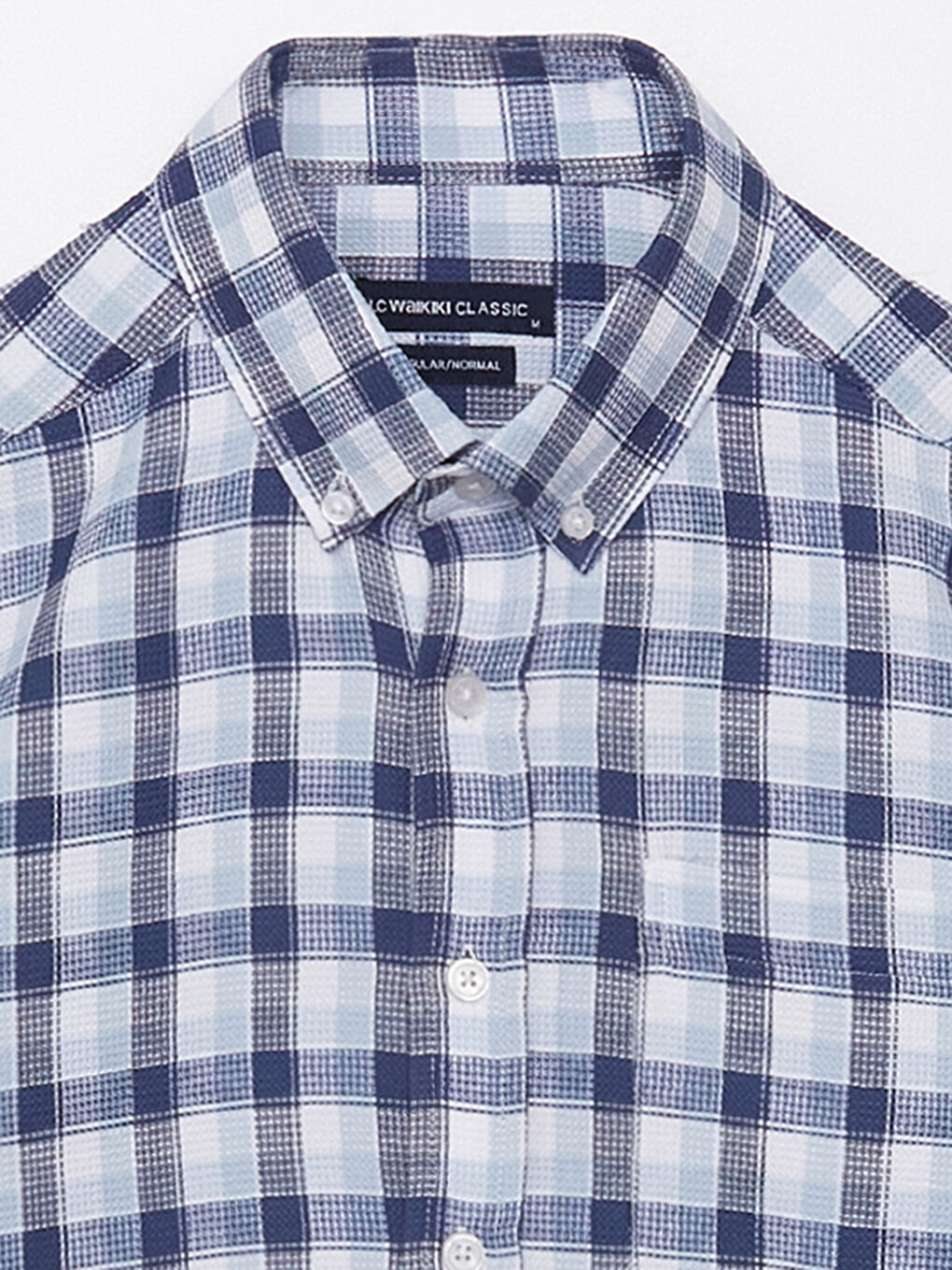 Regular Fit Men's Short Sleeve Plaid Dobby Shirt -S3AQ20Z8-LMR