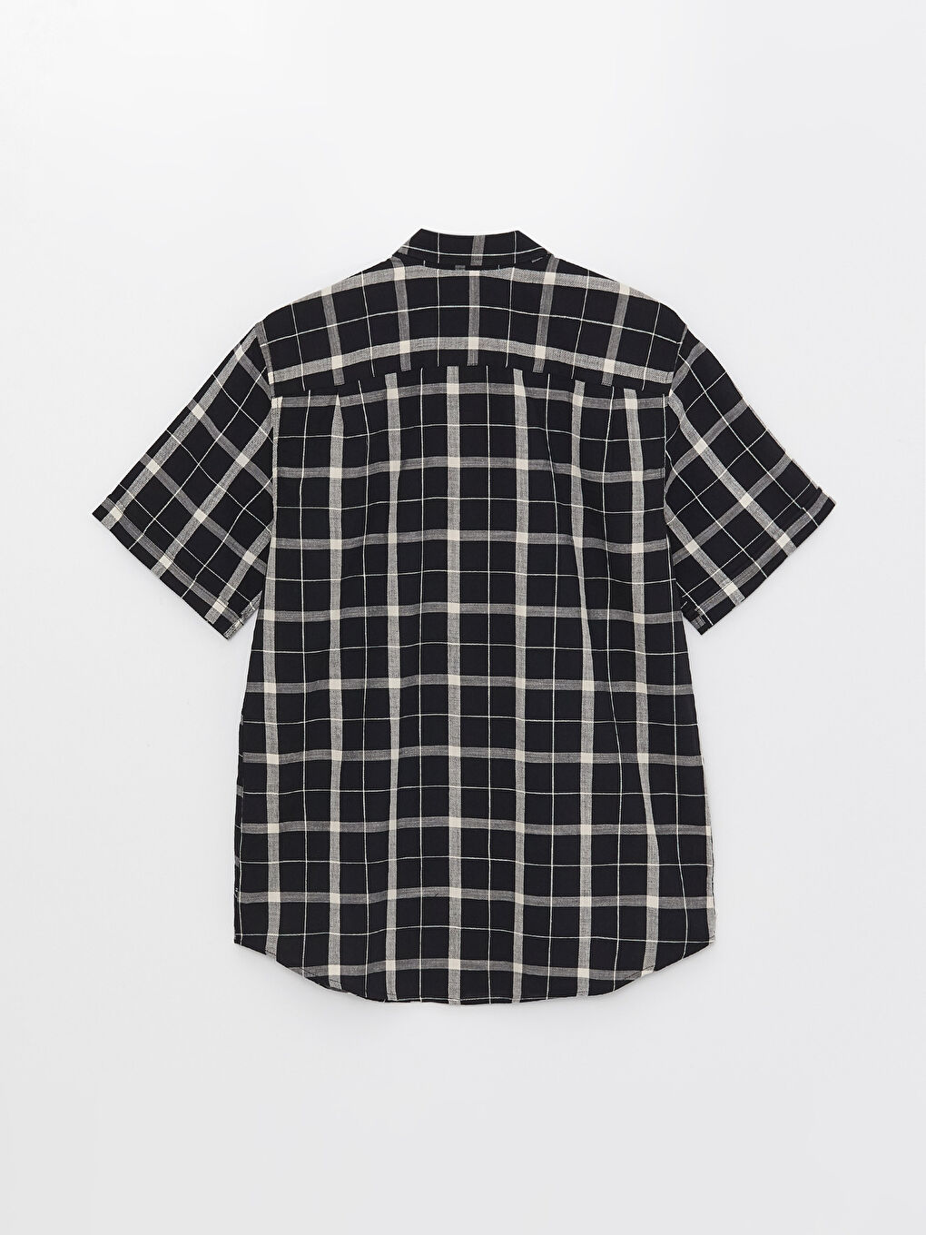 Siyah Regular Fit Kısa Kollu Ekose Poplin Erkek Gömlek-5